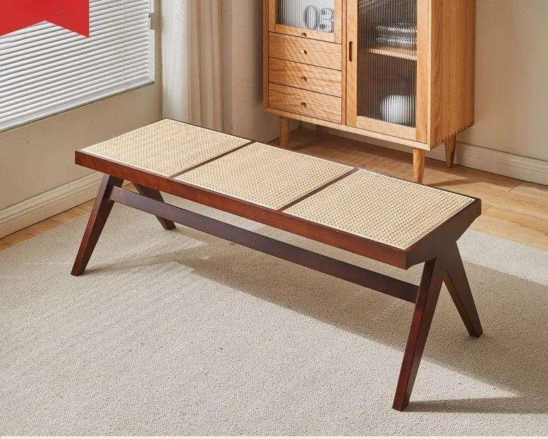 Nordic Solid Wood Rattan Woven Bench
