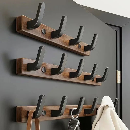 Walnut Hook for Bathroom Towel, Coat Hook, Living Room, Door Back, Clothes, Simple Black Storage, Save Space, No Punching