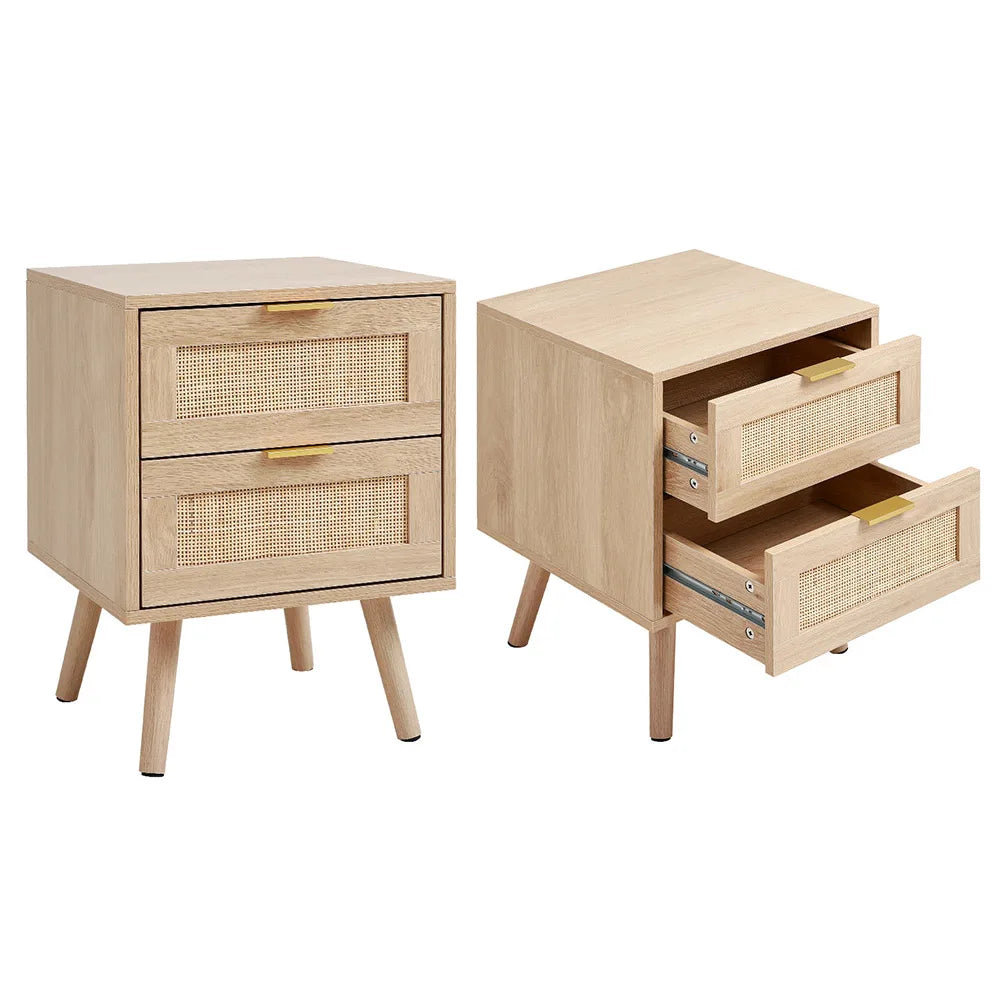 Nordic solid wood rattan side cabinet 2 pieces