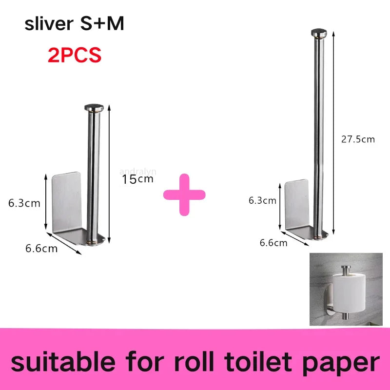 Stainless Steel Self-Adhesive Towel & Toilet Roll Holder – No Drills