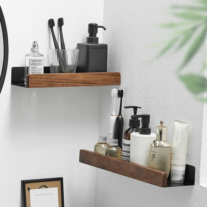 Wall-Mounted Wood Bathroom Shelf