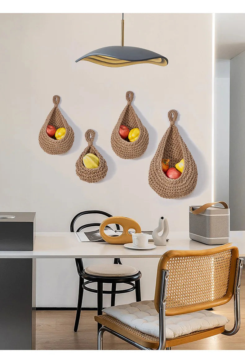 Handwoven Hanging Wall Vegetable Fruit Basket Organizer Container Decor for Kitchen Garden Mount Wall Plant Flower Onion Storage