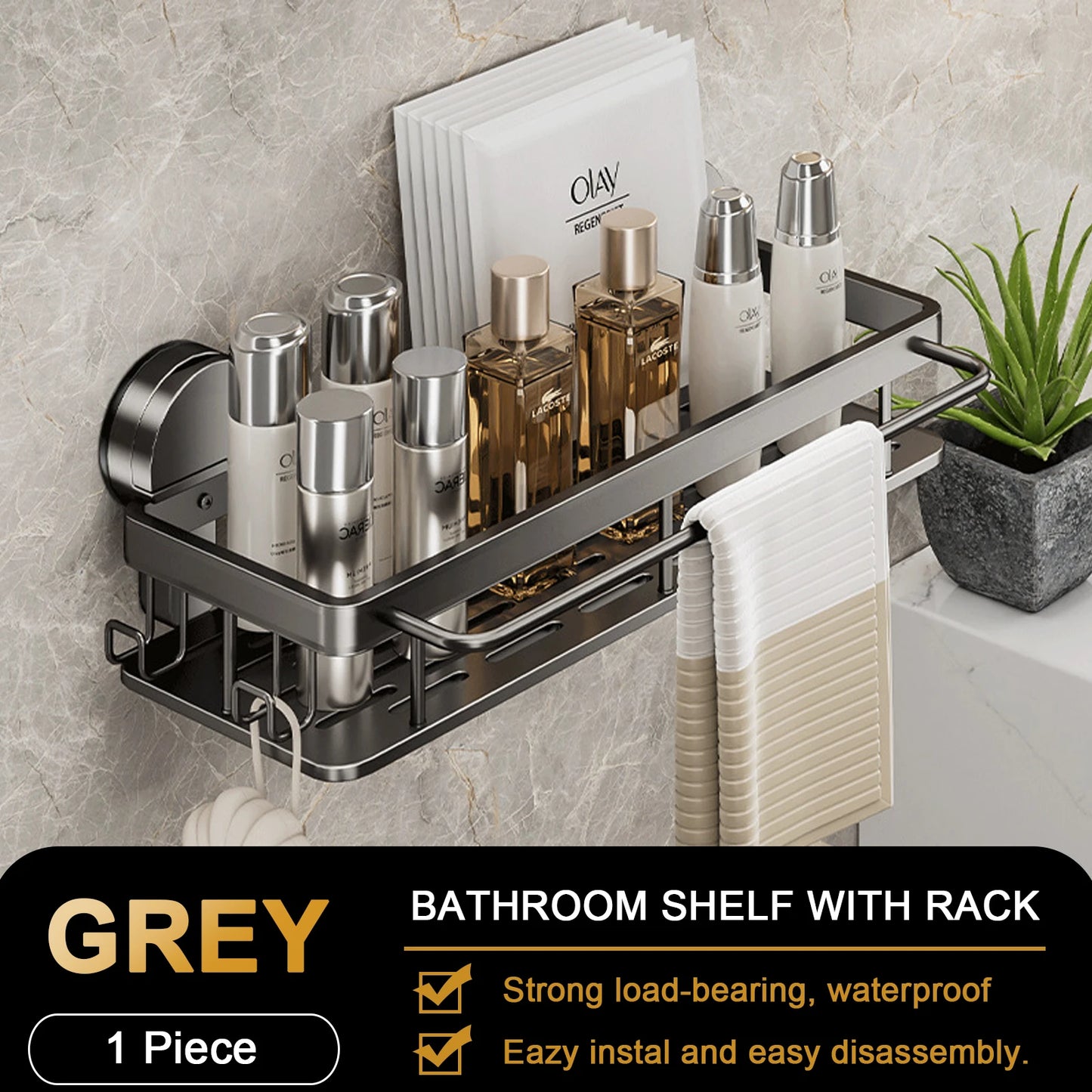 Suction Cup Shower Shelf – Aluminium Storage Rack