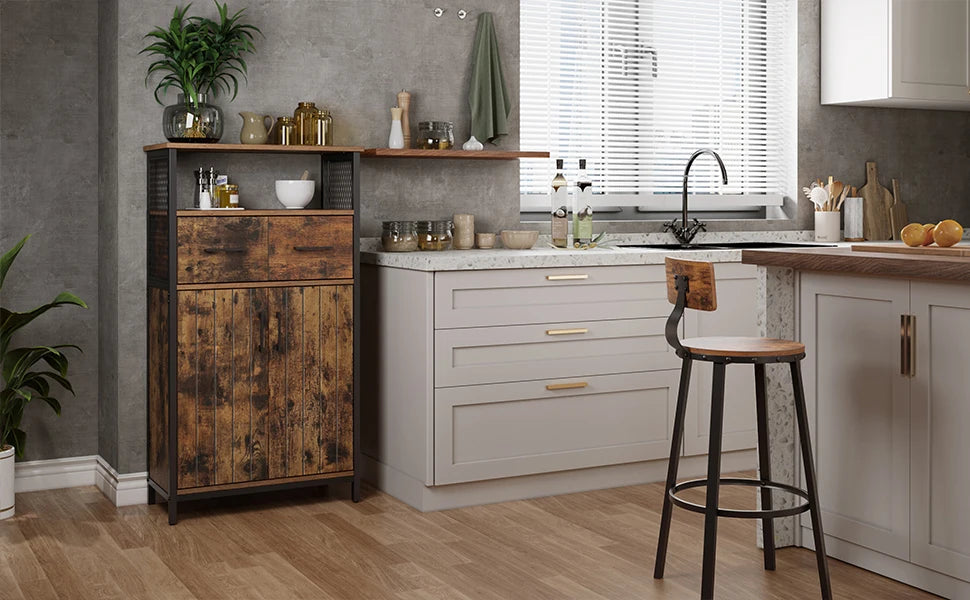 VASAGLE Storage Cabinet, Multipurpose Sideboard with Drawer and Adjustable Shelf, Bathroom Cabinet, Steel Frame