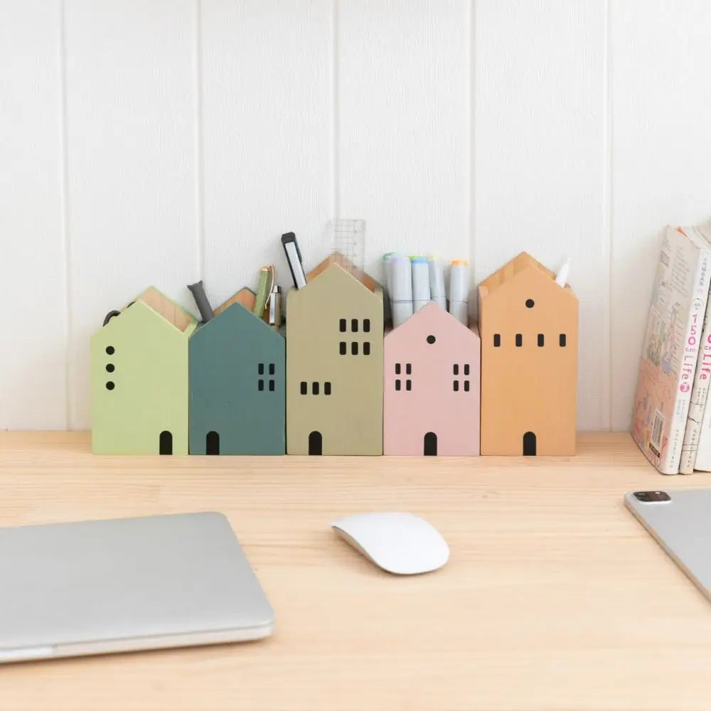High-Quality Cartoon House Wooden Pen Holder