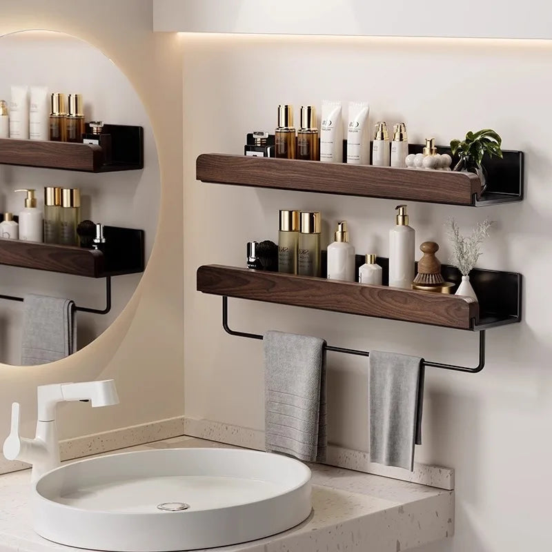 Walnut Wall-Mounted Toilet & Sink Rack
