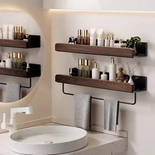 Walnut Wall-Mounted Toilet & Sink Rack