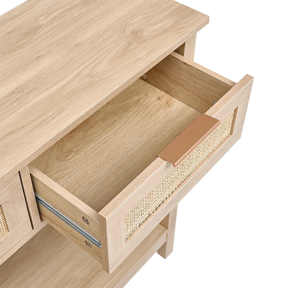 【Lifeideas】Rustic Wood Console Table with 3 Rattan Drawer Livingroom Bedroom Decoration Storage Cabinet