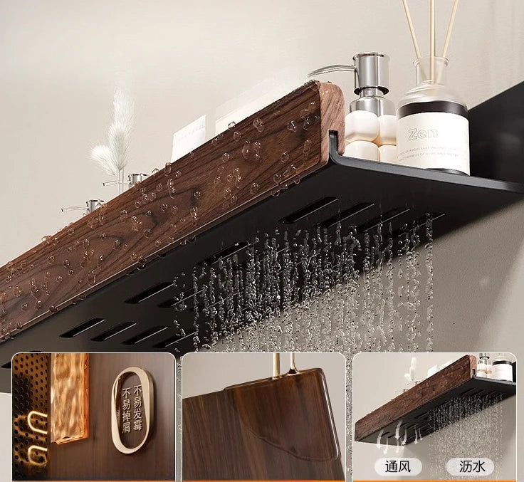 Walnut Wall-Mounted Toilet & Sink Rack