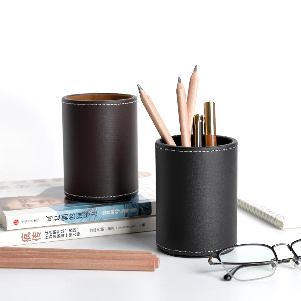 Business Leather Pen Holder Makeup Brush Storage Box Living Room Desktop Storage Office Desktop Storage Box