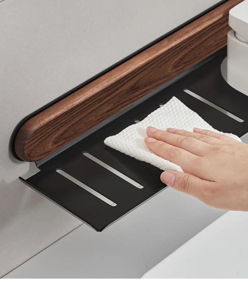 Walnut Wall-Mounted Toilet & Sink Shelf
