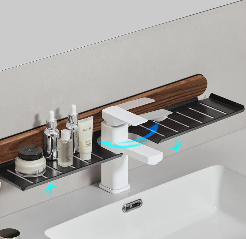 Walnut Wall-Mounted Toilet & Sink Shelf