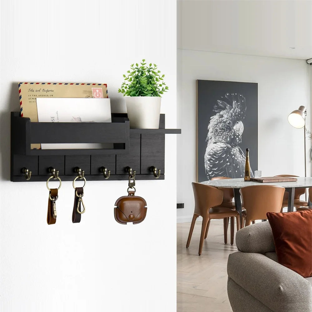 Rustic Wooden Key Rack & Mail Organizer