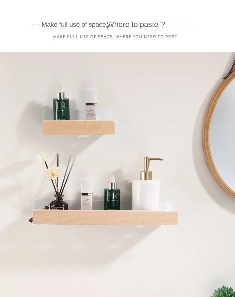 Wooden Wall-Mounted Bathroom Shelf