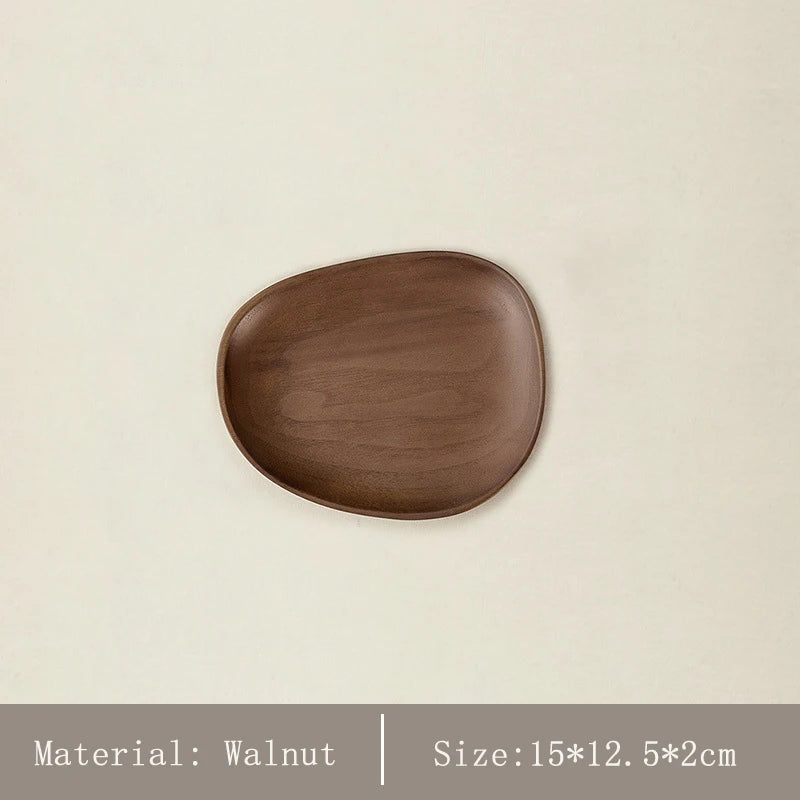 HeMu Black walnut solid wood shape tray Japanese irregular dessert dessert tray coffee saucer wooden household tray