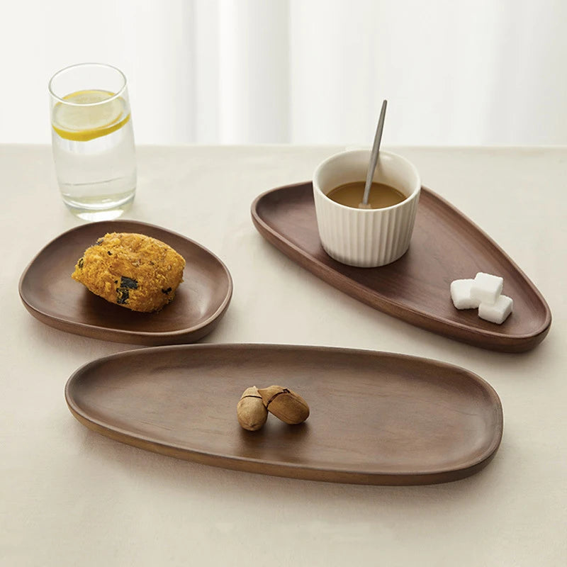 HeMu Black walnut solid wood shape tray Japanese irregular dessert dessert tray coffee saucer wooden household tray