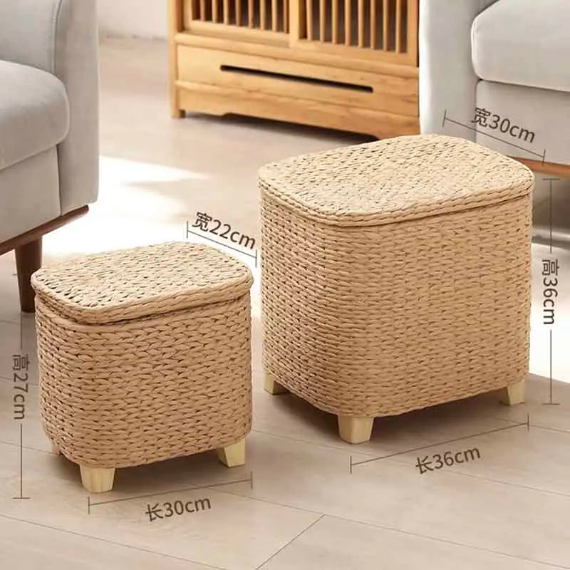 Handmade Straw Woven Stool, Porch Shoe Changing Stool, Living Room Sofa Footstool, Creative Storage Stool, Modern Furniture Seat