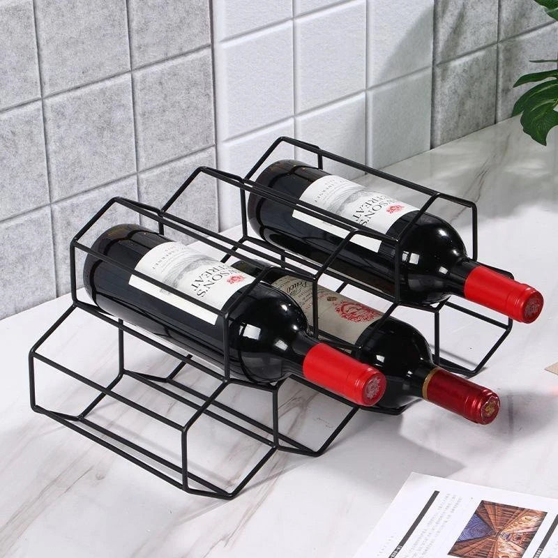 Hexagon Metal Wine Rack – 9-Bottle Tabletop Holder