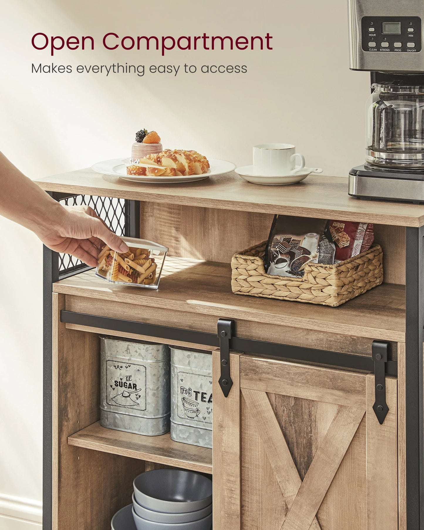 VASAGLE Sideboard, Storage Cabinet, Kitchen Cupboard with Sliding Barn Door