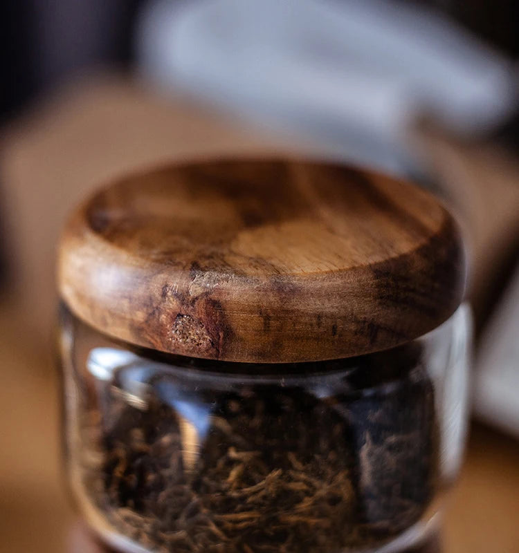 Transparent Glass Storage Jar with Acacia Wood Lid