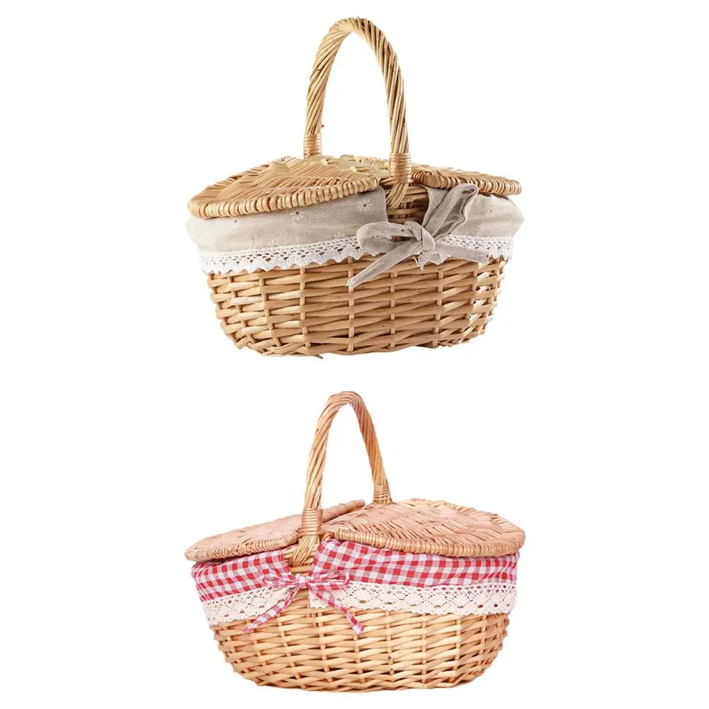 Willow Woven Wicker Picnic Basket With Lids Outdoor Shopping Double-lid Camping Large Capacity Fruit Storage Container Basket