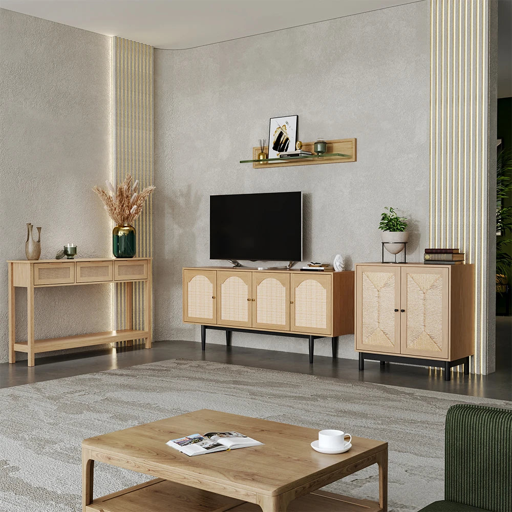 【Lifeideas】Rustic Wood Console Table with 3 Rattan Drawer Livingroom Bedroom Decoration Storage Cabinet