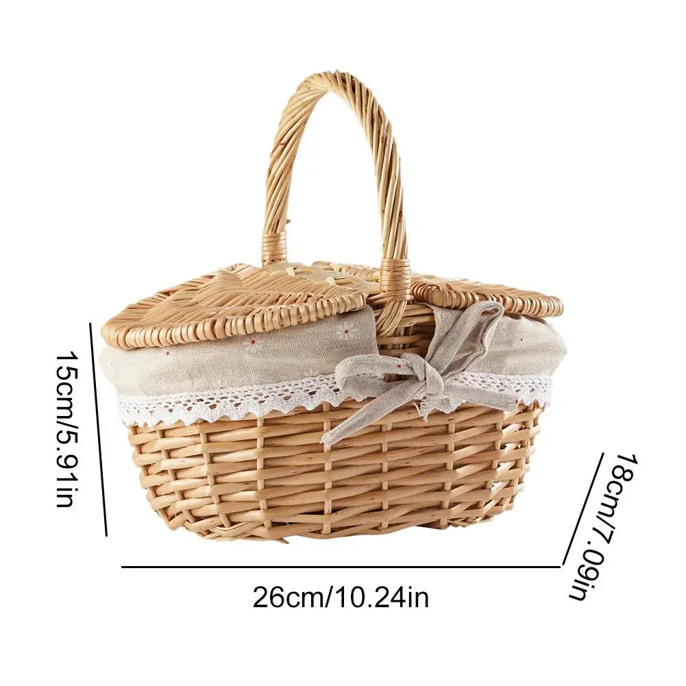 Willow Woven Wicker Picnic Basket With Lids Outdoor Shopping Double-lid Camping Large Capacity Fruit Storage Container Basket