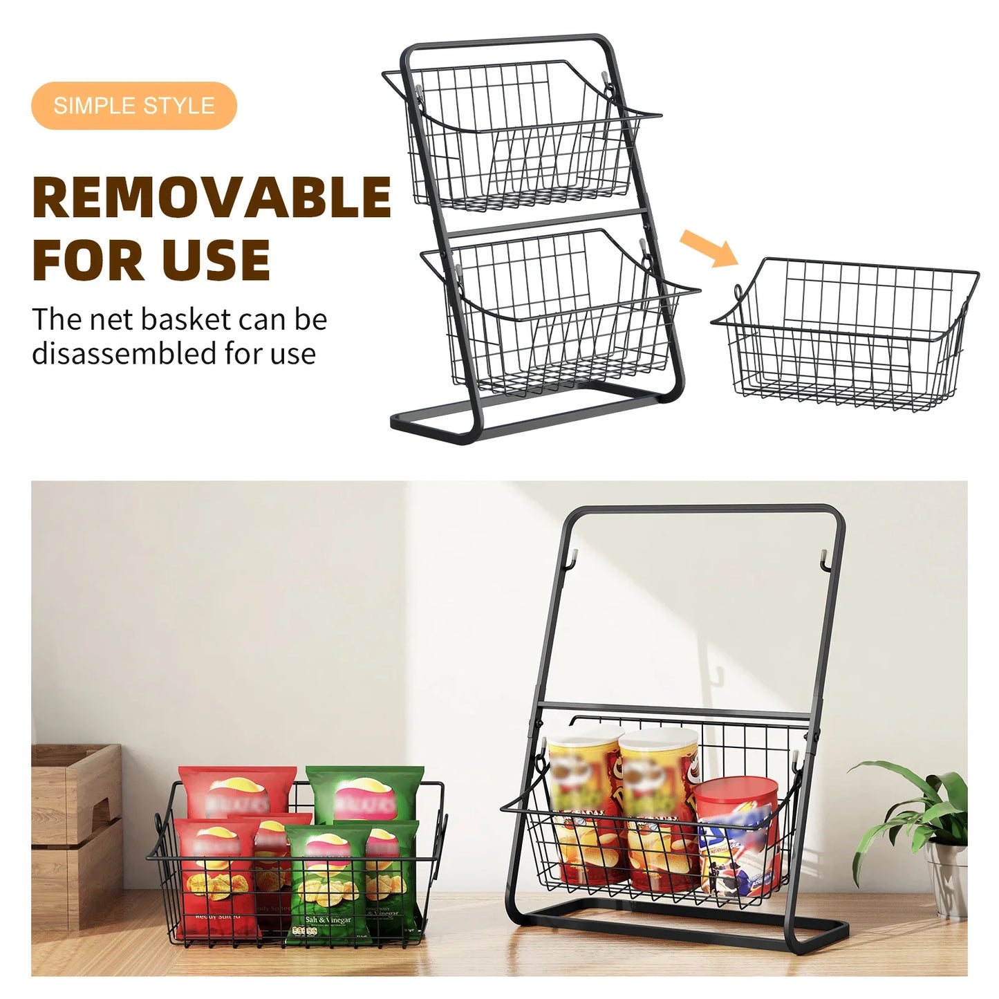 Fruit basket,,vegetable basket,Kitchen countertop storage basket,Wire removable storage rack,Spices and snack racks