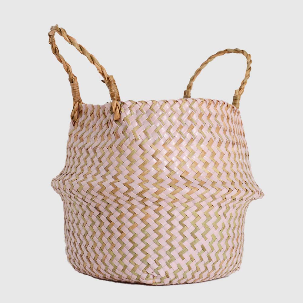 Boho Decor Striped Wicker Storage Baskets Handmade Collapsible Laundry Basket Patchwork Seaweed Flower Belly Garden Flower Pot