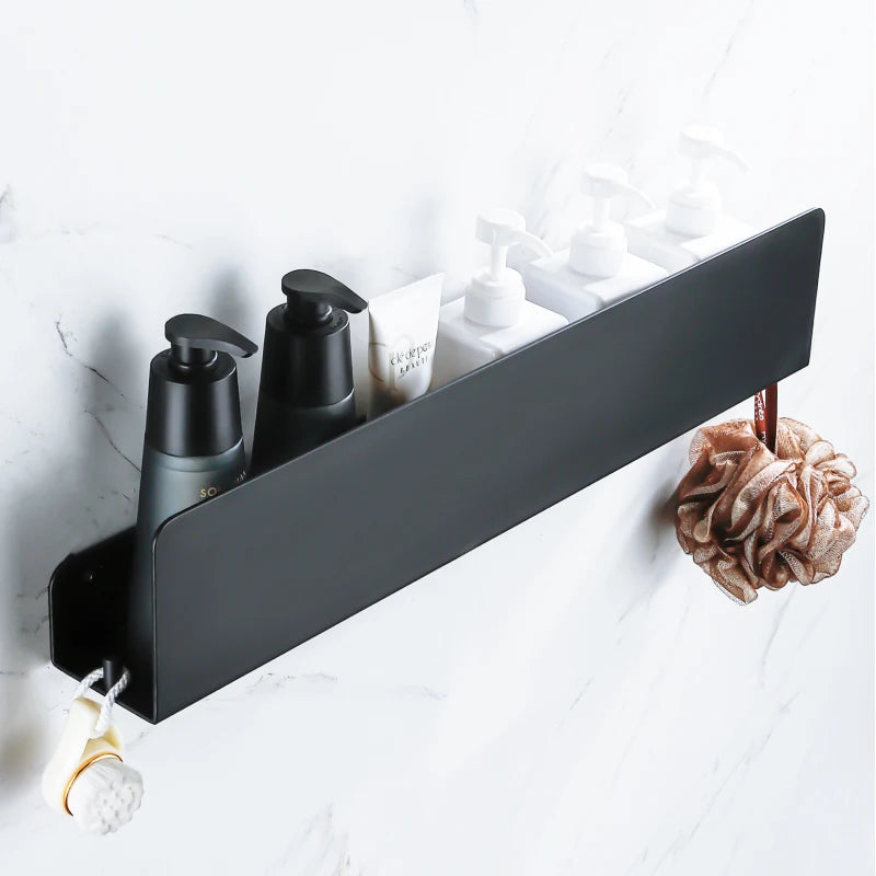 Black Bathroom Organizer Shelf With Hooks