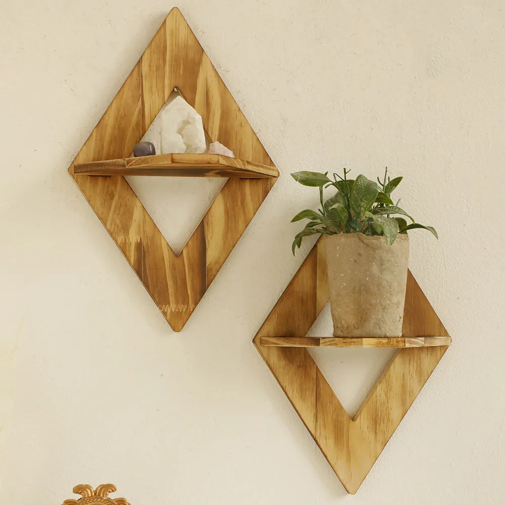 Modern Diamond Wood Wall Shelf