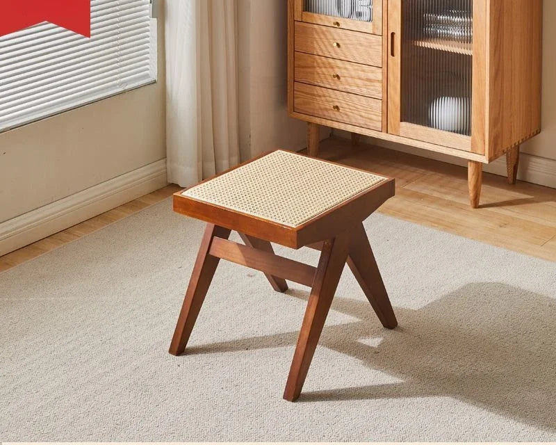 Nordic Solid Wood Rattan Woven Bench