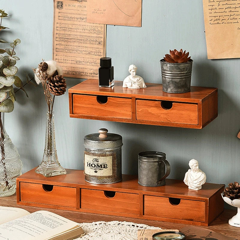 Retro Wooden Drawer Desk Organizer