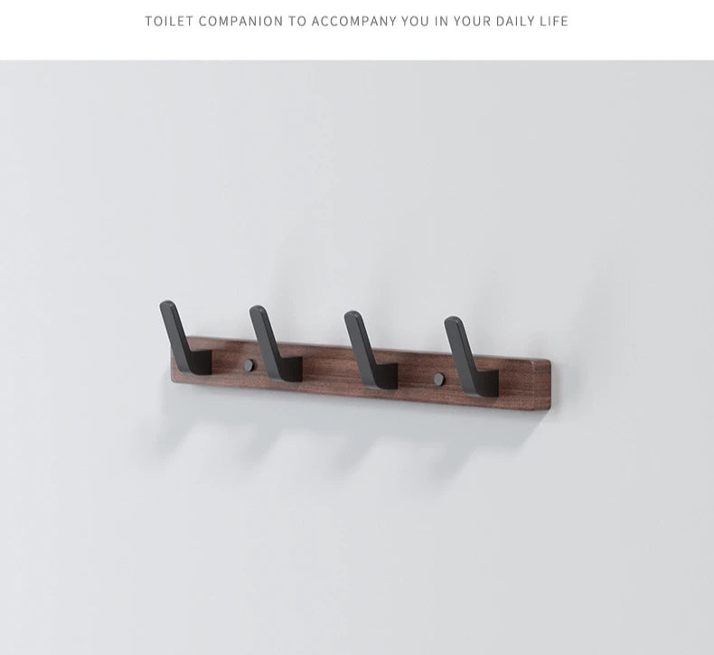 Walnut Hook for Bathroom Towel, Coat Hook, Living Room, Door Back, Clothes, Simple Black Storage, Save Space, No Punching