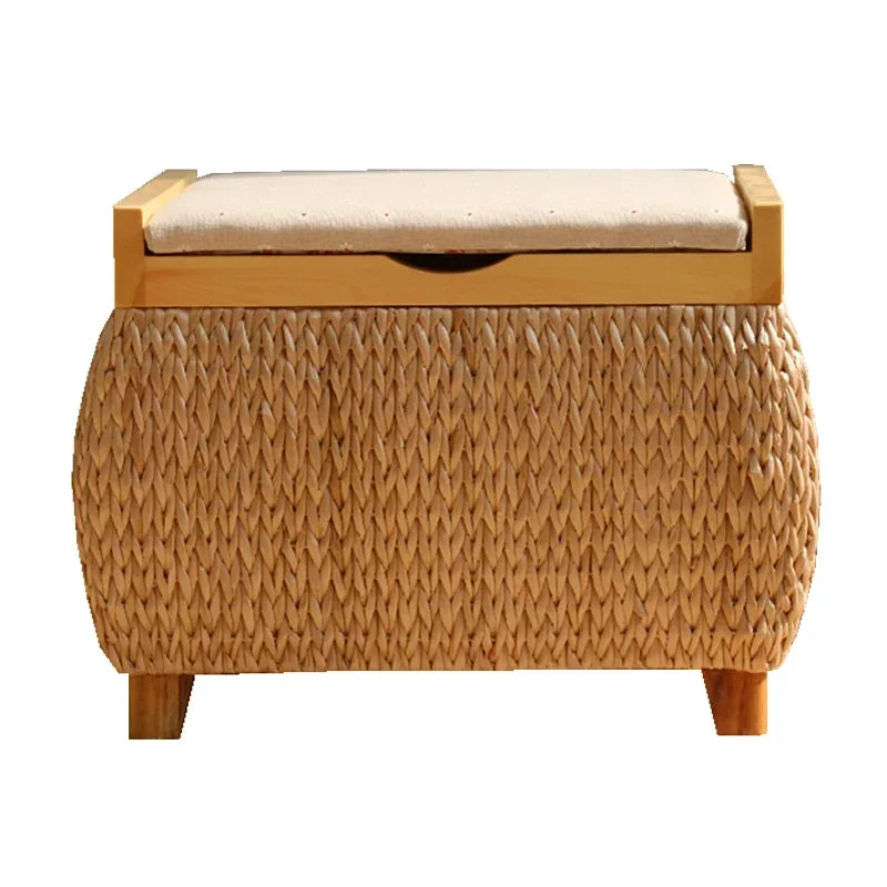 Handwoven Natural Rush Storage Stool