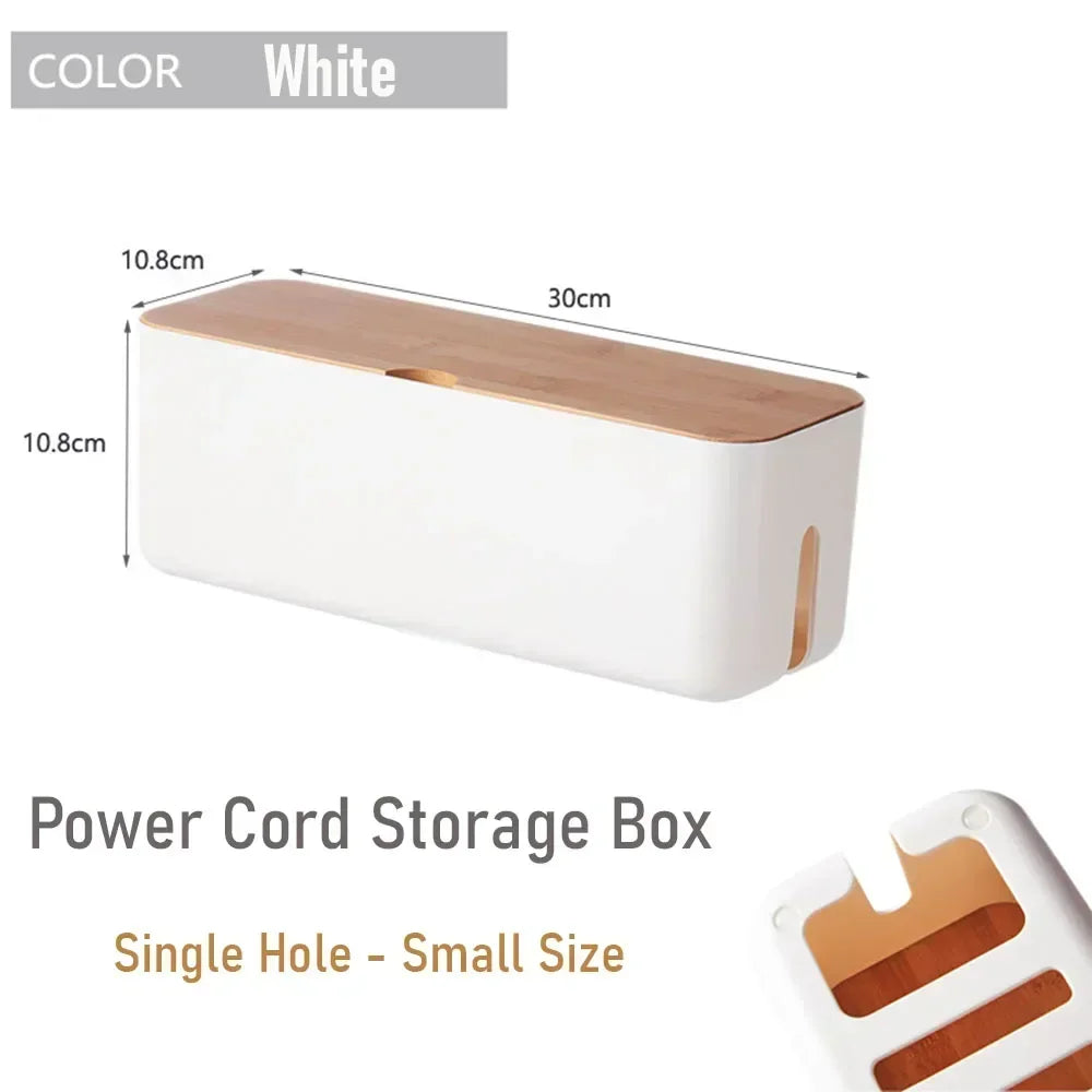 Cable Management Box with Wooden Lid