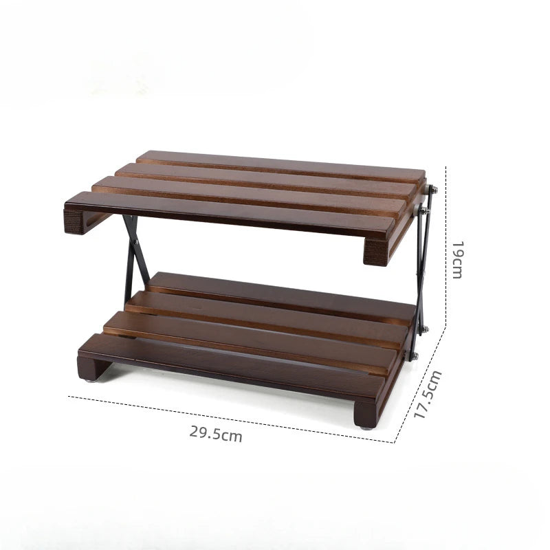Outdoor Camping Three-layer Storage Rack Solid Wood Foldable Portable Camping Folding Table Multi-layer Multi-function