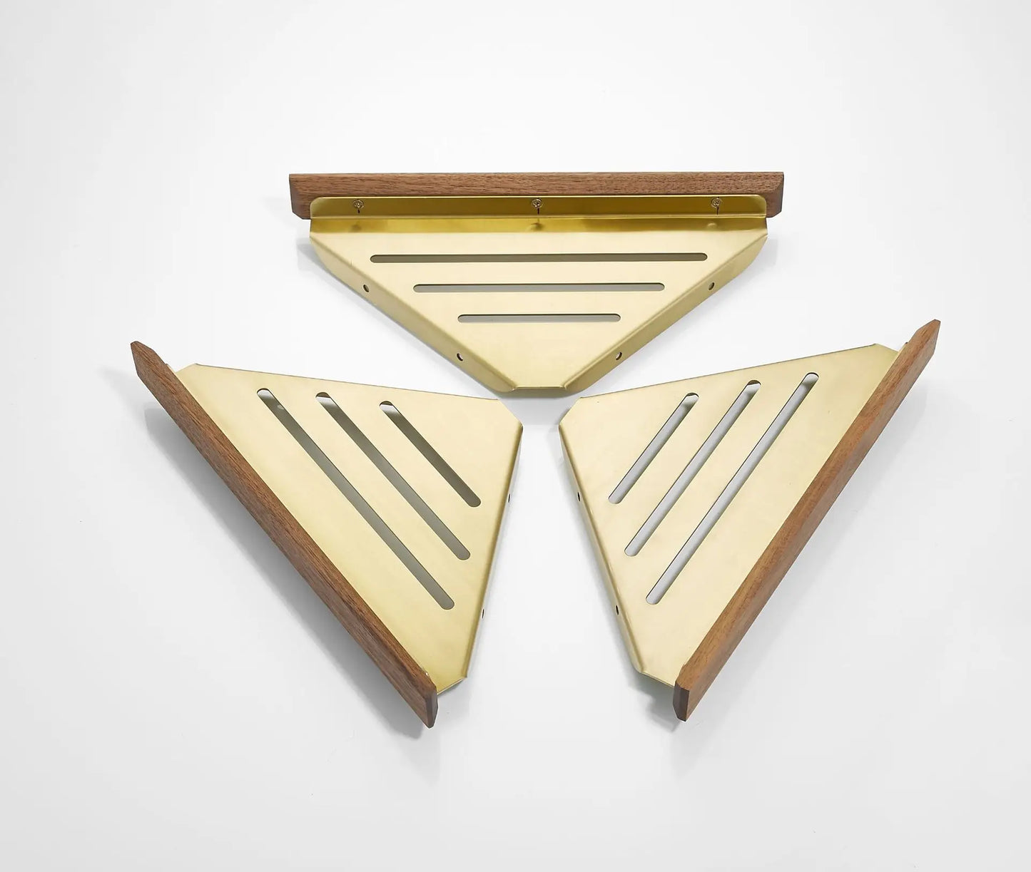 Walnut Brushed Gold Bathroom corner Shelf