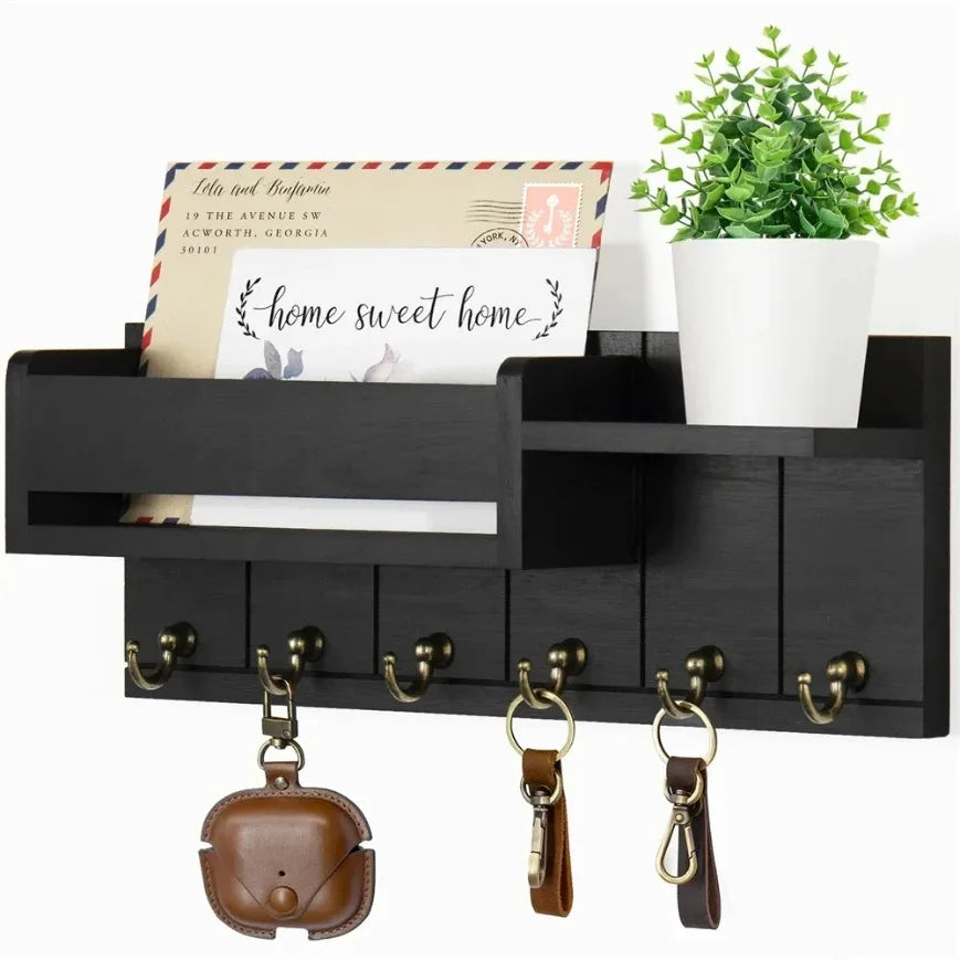 Rustic Wood Key Holder with Shelf