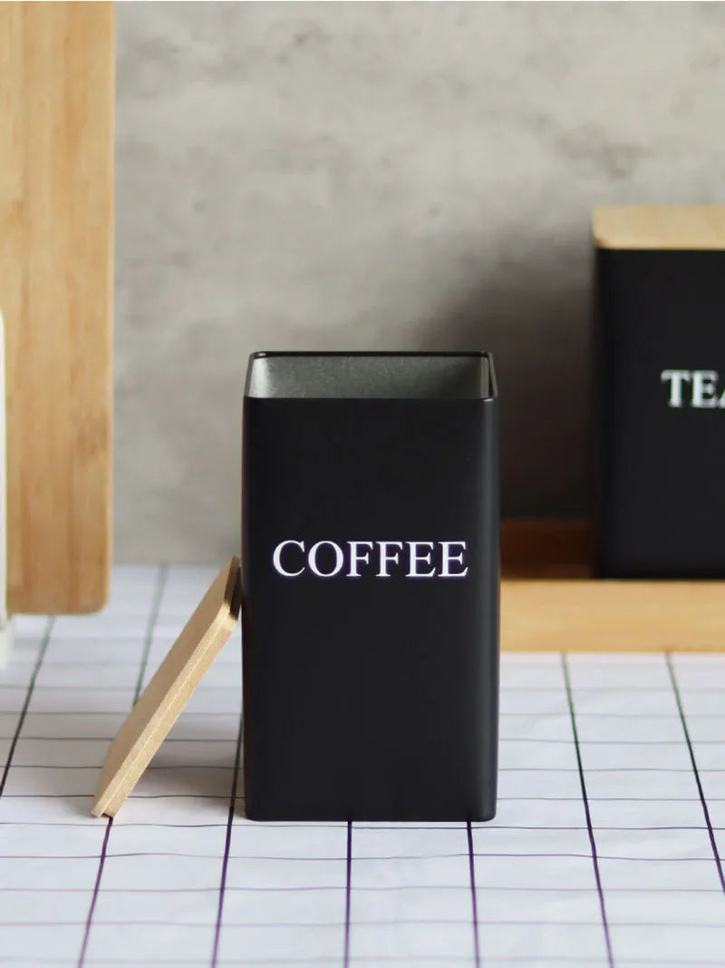 Modern Metal Coffee Bean Storage Jar with Bamboo Lid