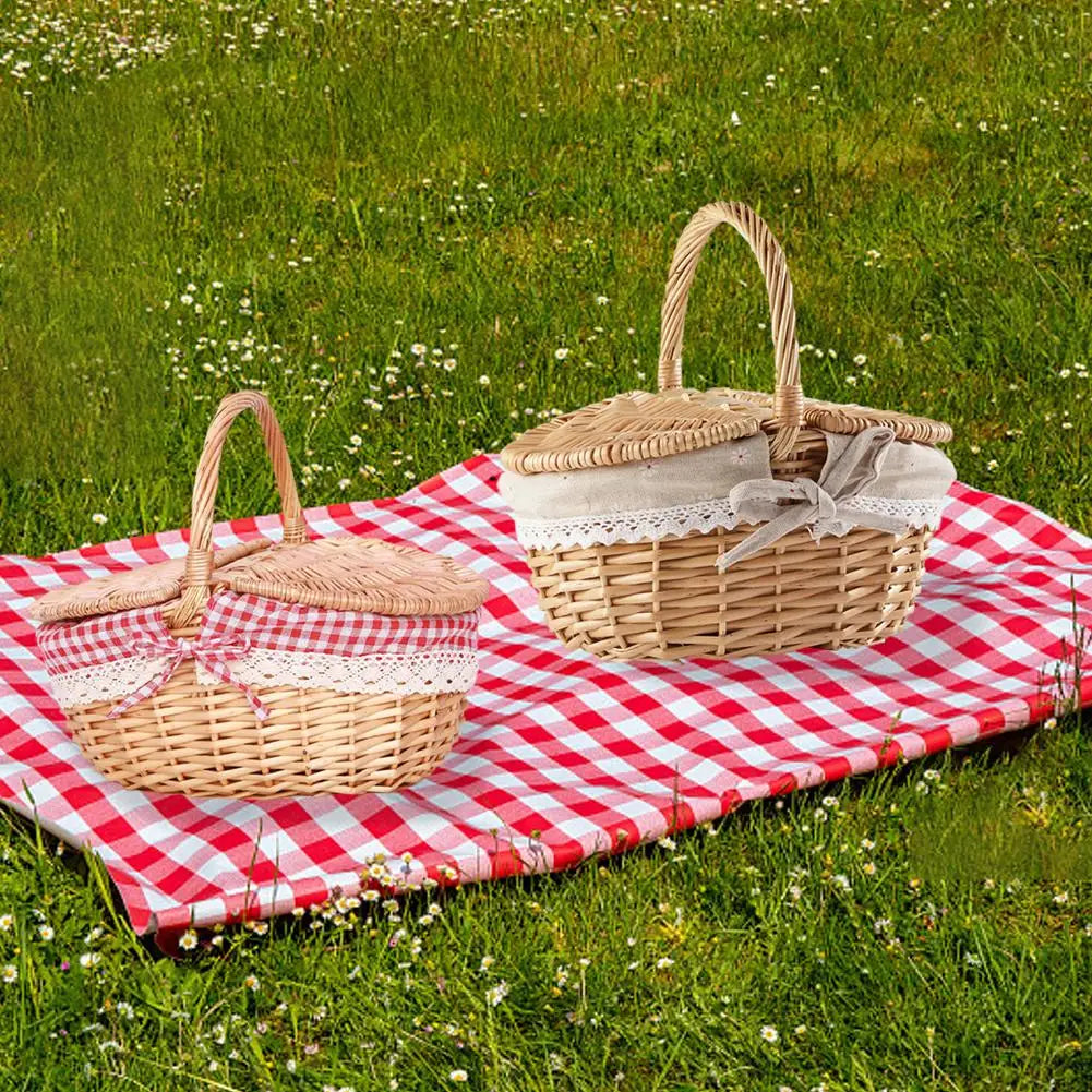Willow Woven Wicker Picnic Basket With Lids Outdoor Shopping Double-lid Camping Large Capacity Fruit Storage Container Basket