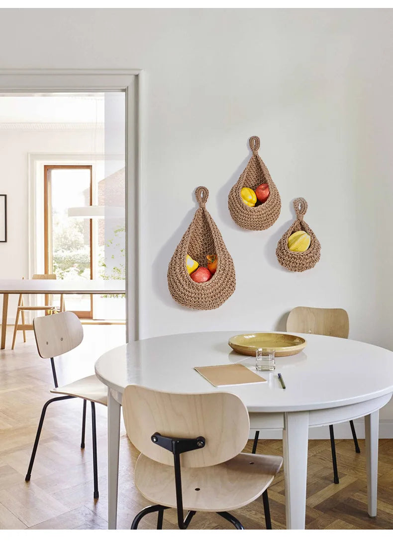 Handwoven Hanging Wall Vegetable Fruit Basket Organizer Container Decor for Kitchen Garden Mount Wall Plant Flower Onion Storage