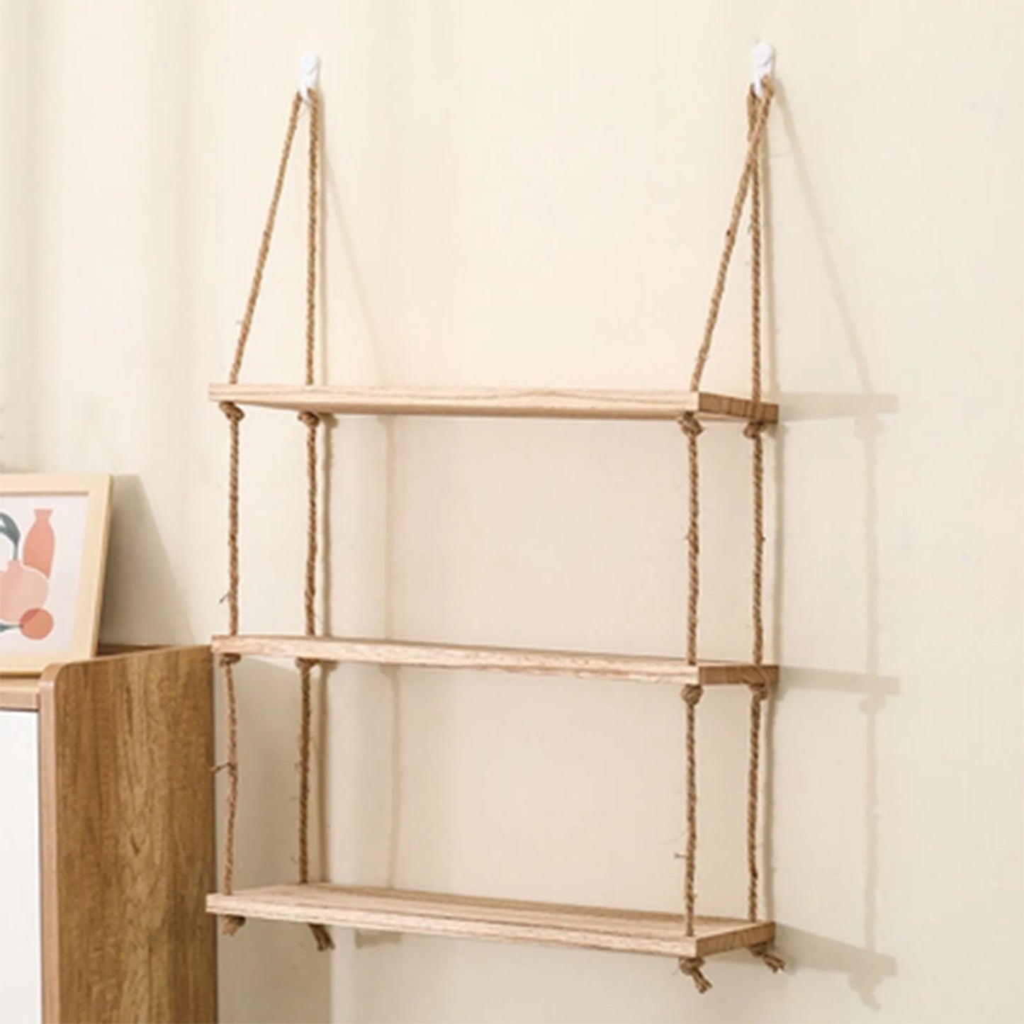 Hanging Rope Wooden Shelves