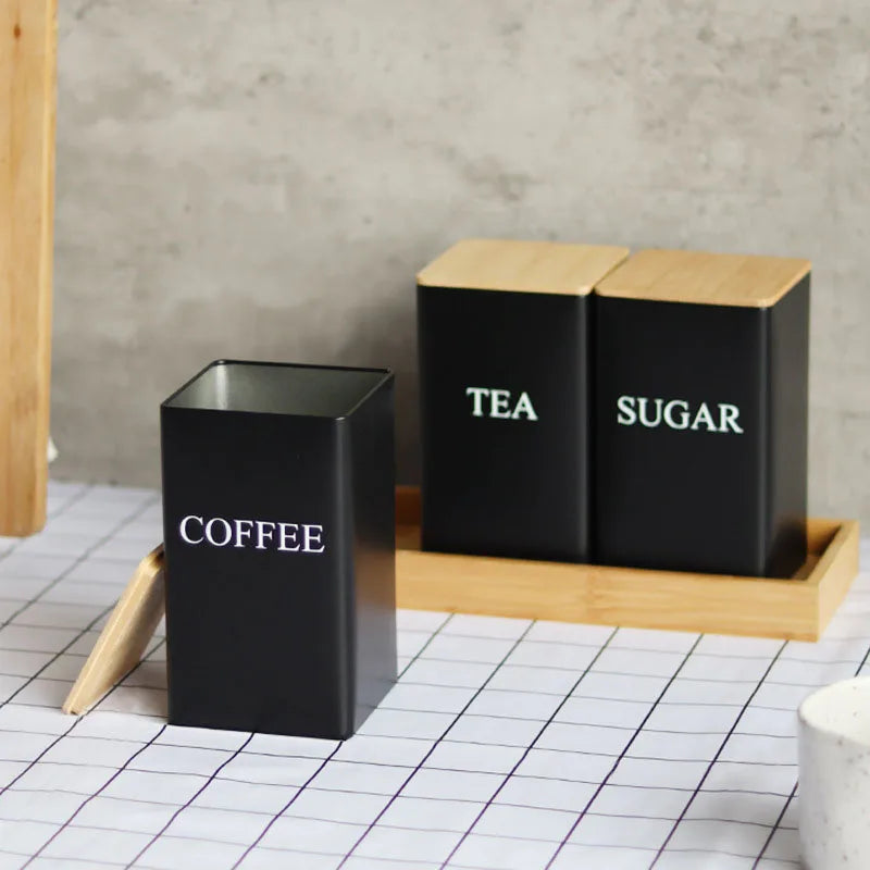 Modern Metal Coffee Bean Storage Jar with Bamboo Lid