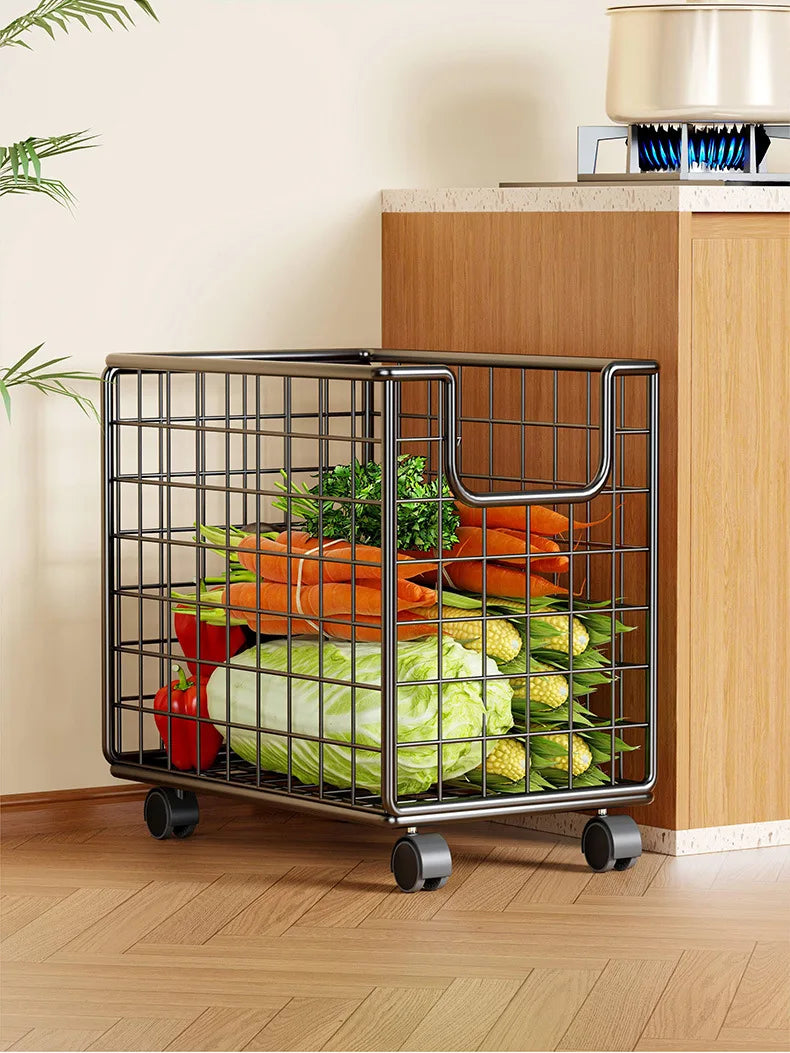 Removable Vegetable Fruit Storage Basket Rack Rolling Laundry Hamper Bathroom Foldable Iron Wire Dirty Clothes Hamper Organizer
