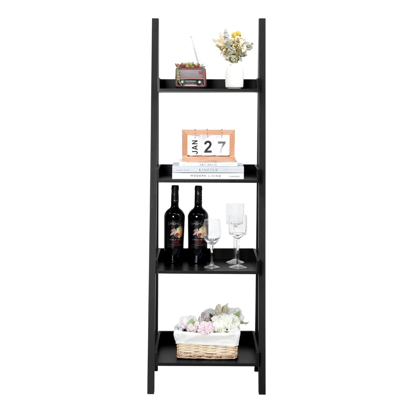 【Breeins】4-Tier Wooden Display Ladder Shelf for Home Storage Organizer Rack Home Decoration For Home Office