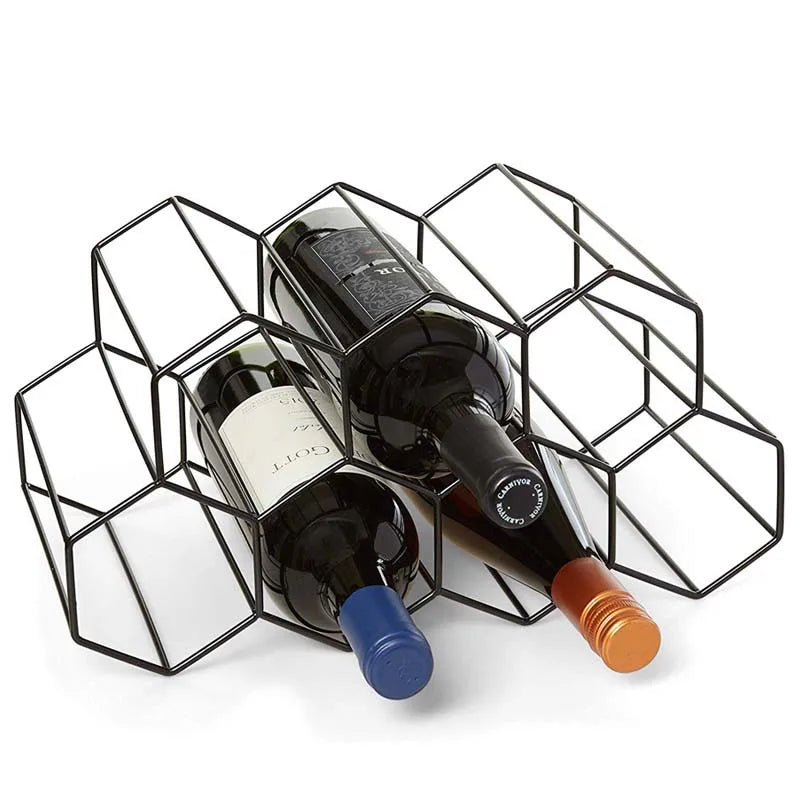 Hexagon Metal Wine Rack – 9-Bottle Tabletop Holder