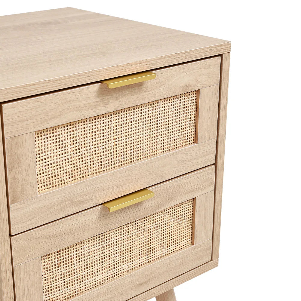 Nordic solid wood rattan side cabinet 2 pieces