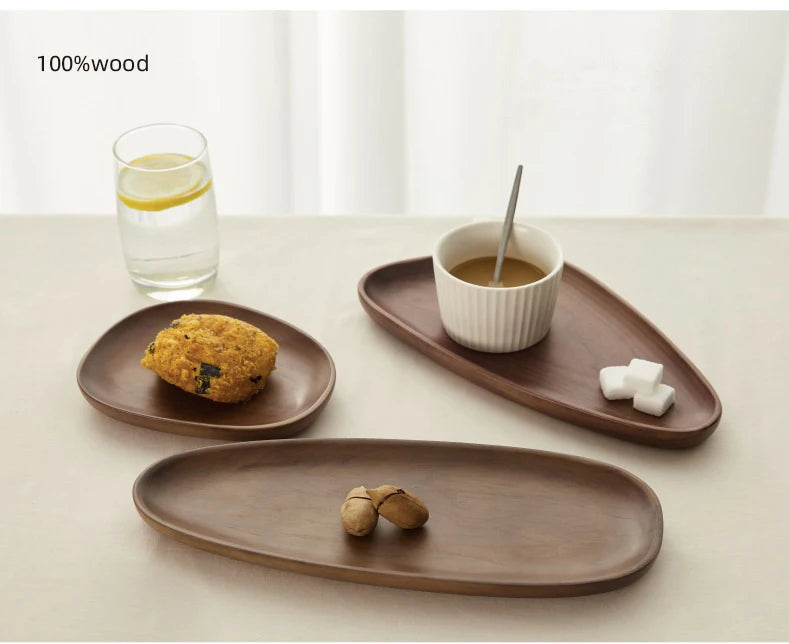 HeMu Black walnut solid wood shape tray Japanese irregular dessert dessert tray coffee saucer wooden household tray