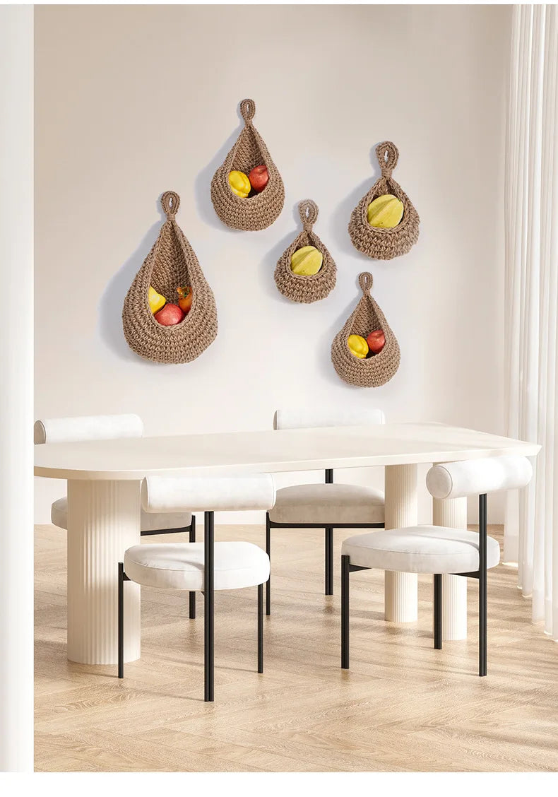 Handwoven Hanging Wall Vegetable Fruit Basket Organizer Container Decor for Kitchen Garden Mount Wall Plant Flower Onion Storage